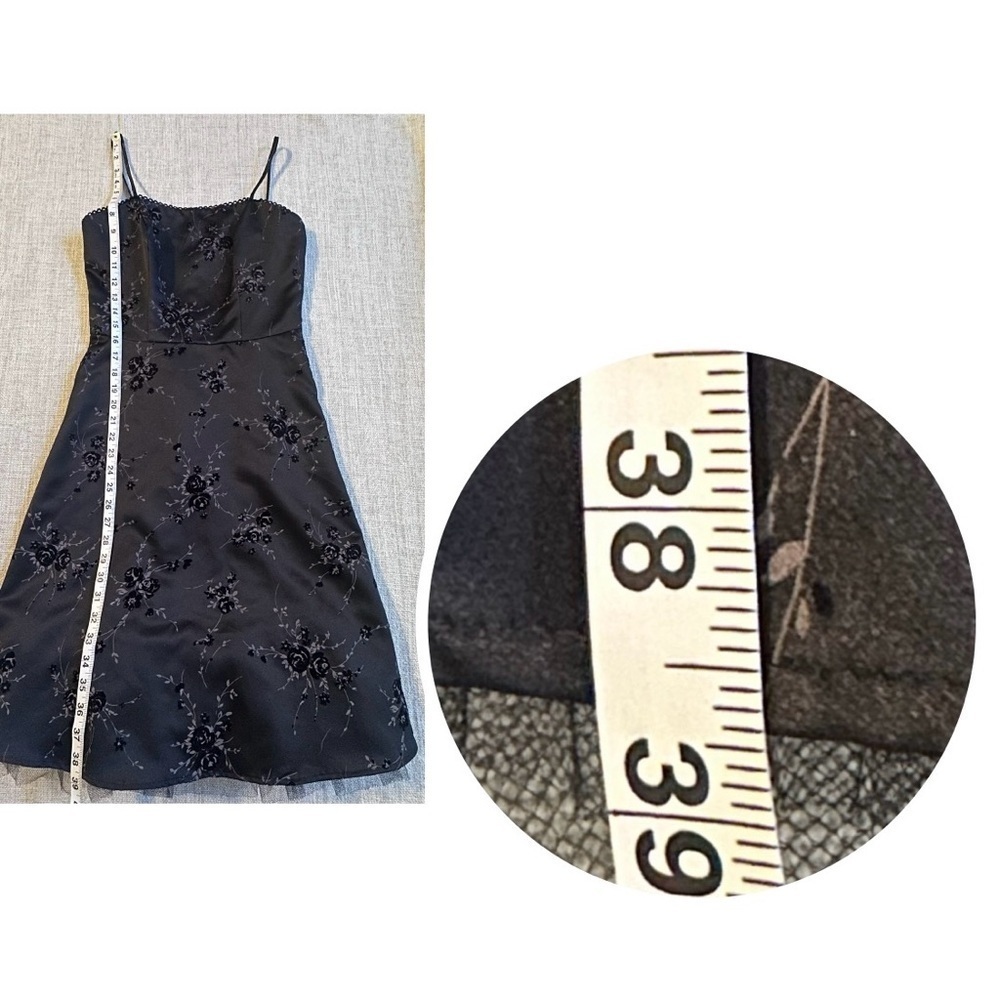 BYER TOO! Vintage Velvet-Floral Spaghetti Strap Tulle Lined Black Dress Junior 5 - Picture 15 of 16
